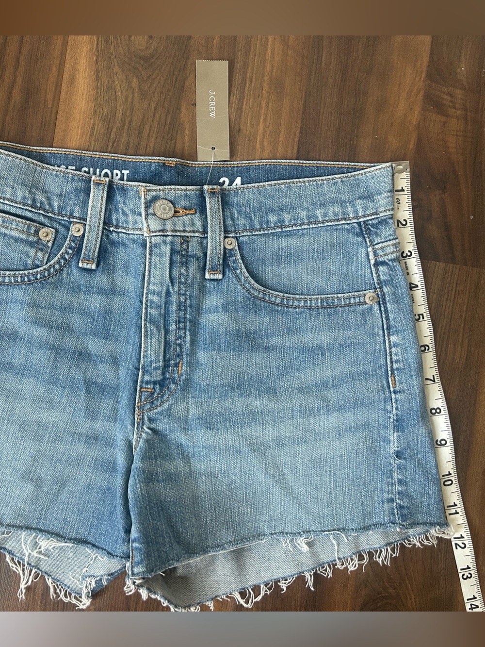 J. Crew Mid Rise Light Wash Raw Hem Denim Shorts | Size 24 - Picture 7 of 7